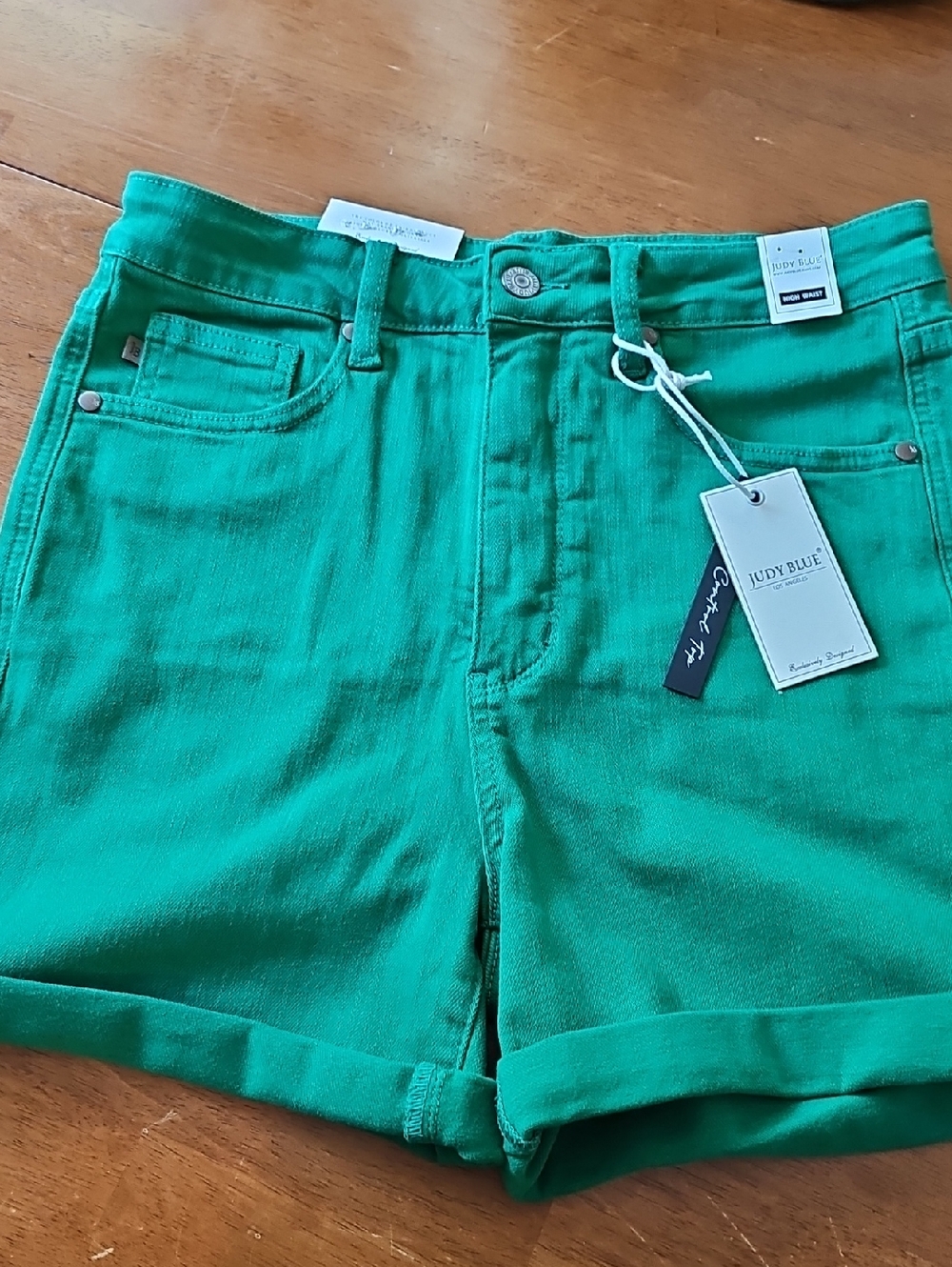 Judy Blue Emerald Green High-Rise Roll Cuff Jean Shorts